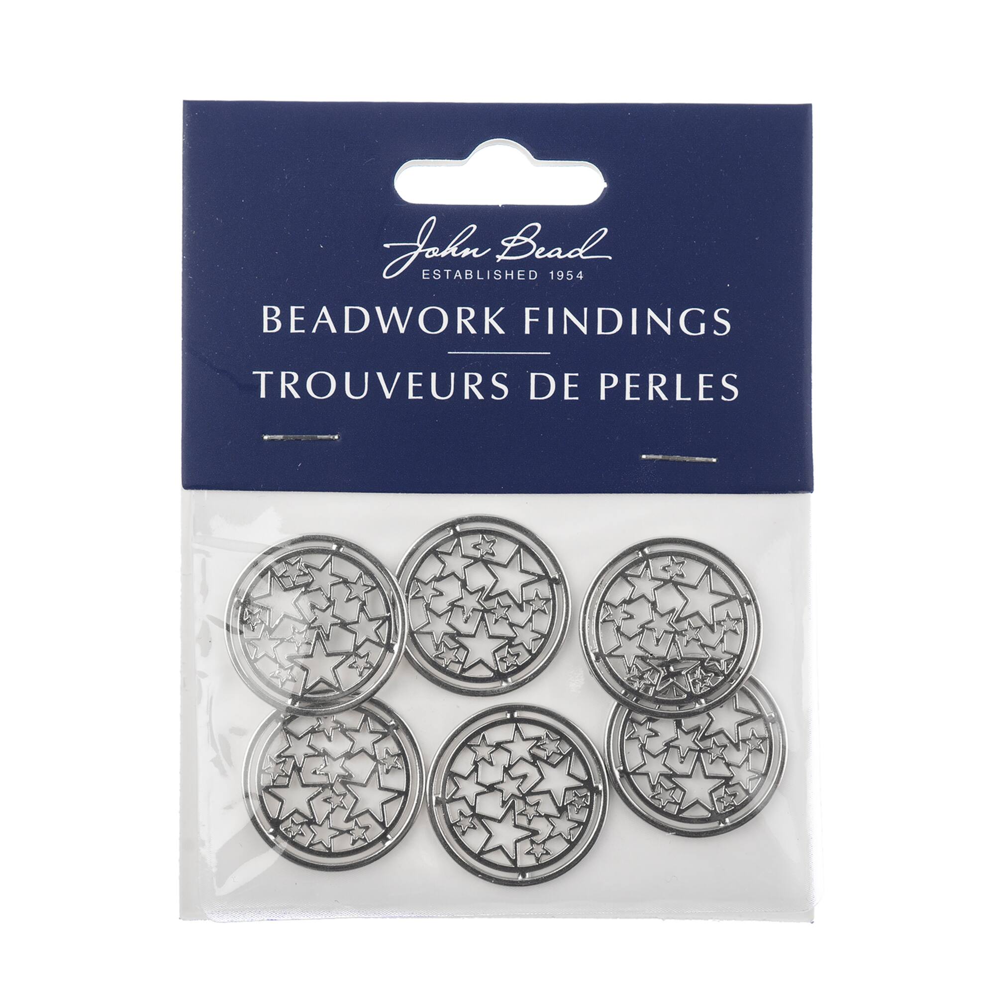 John Bead 22mm Silver Circle of Stars Beadwork Pendants, 6ct.